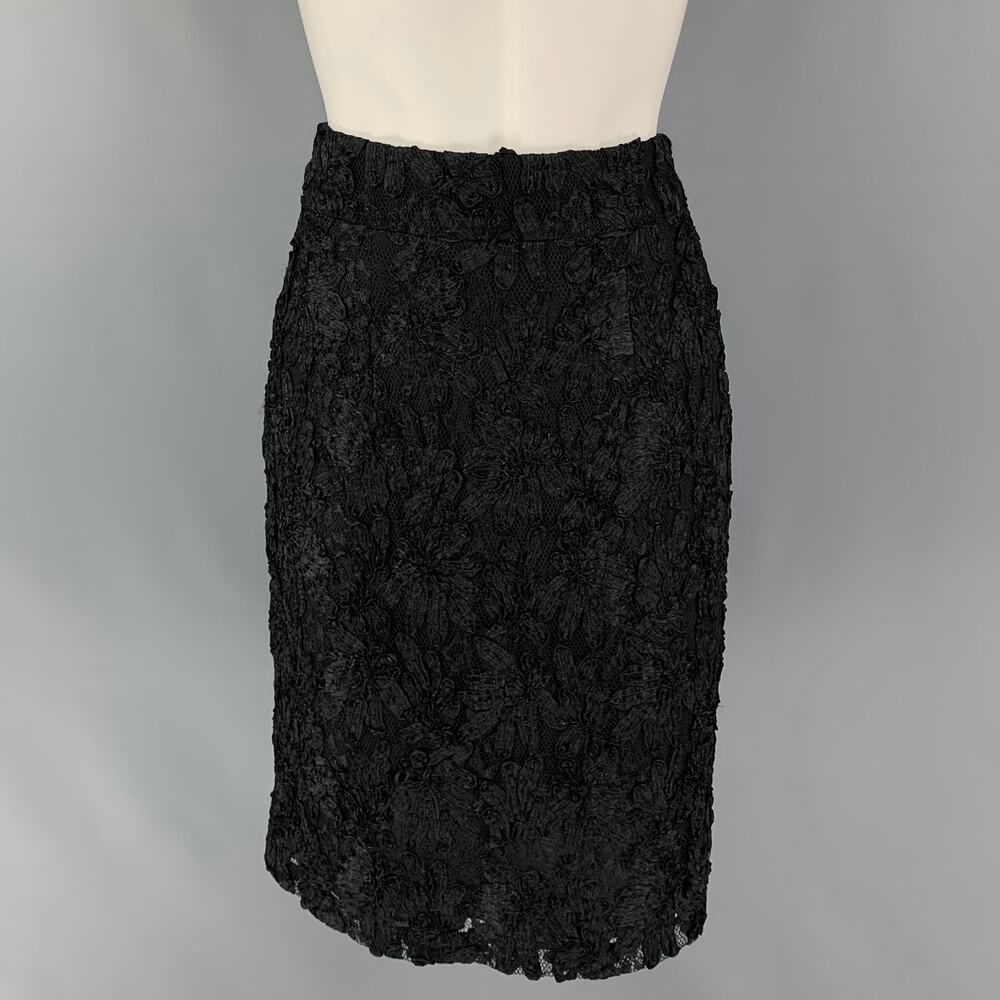 BURBERRY PRORSUM Size 6 Black Rayon Polyamide Guipure Pencil Skirt
